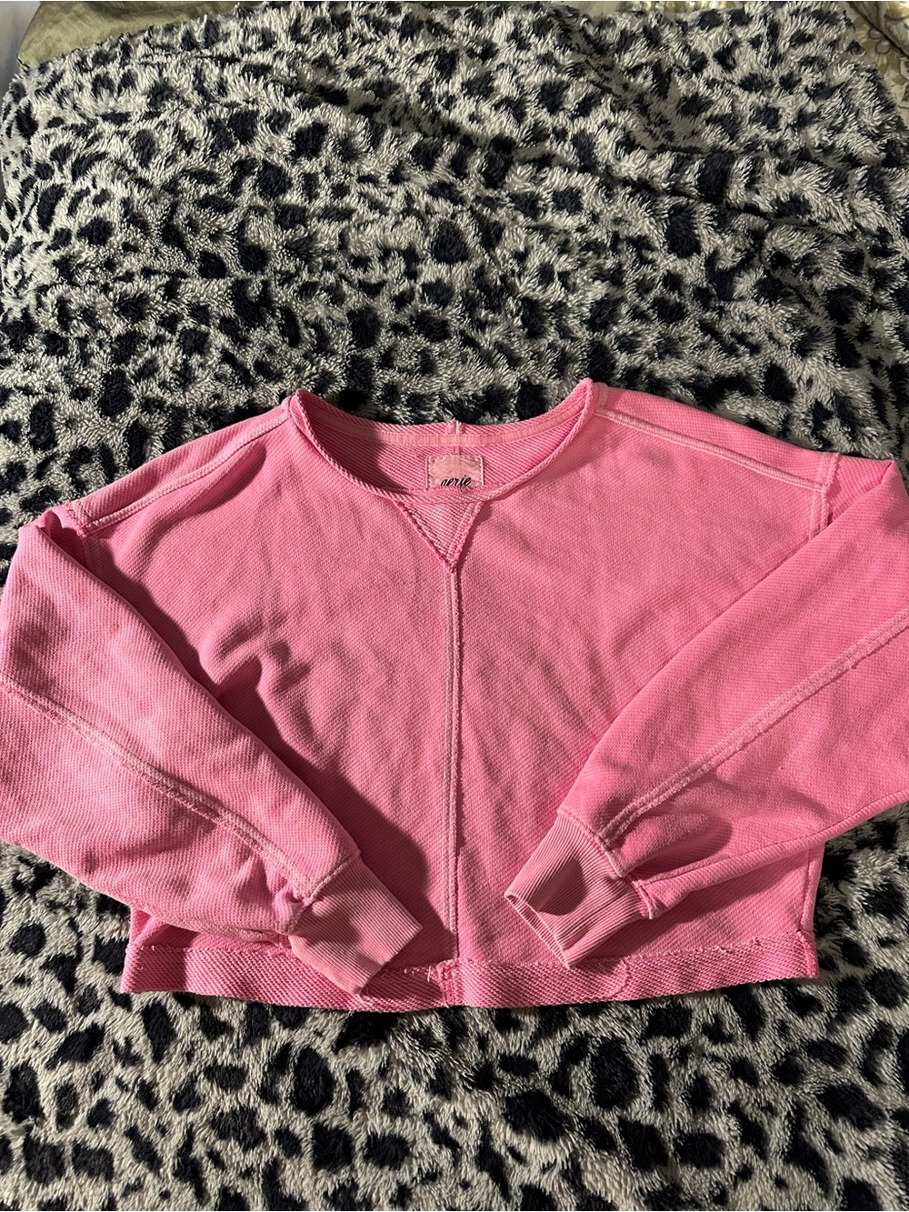 aerie Bubblegum Pink Cropped Crew Sweatshirt